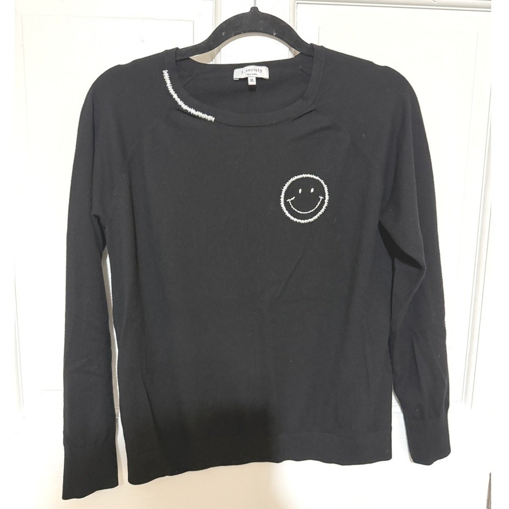 J. Society Black Sweater Embroidred Smile & Neck Detail XL FSHN FWRD